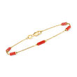 Italian Red Coral Bead Station Bracelet in 18kt Yellow Gold