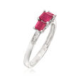 .80 ct. t.w. Ruby Three-Stone Ring in 14kt White Gold with Diamond Accents