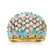 C. 1980 Vintage Opal and 2.25 ct. t.w. Diamond Basketweave Ring in 14kt Yellow Gold