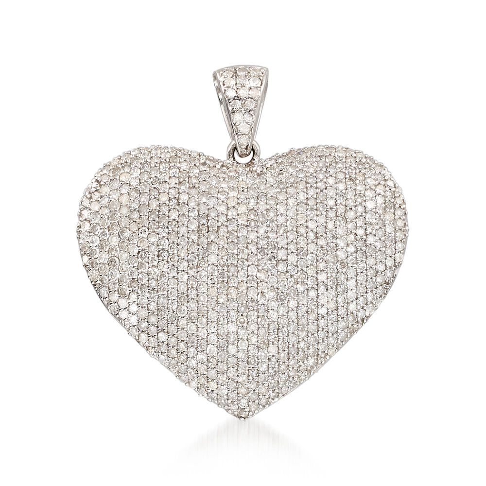 3.00 ct. t.w. Pave Diamond Heart Pendant in 14kt White Gold | Ross-Simons