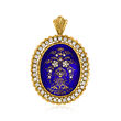 C. 1970 Vintage 1.25 ct. t.w. Diamond and Blue Enamel Floral Pin/Pendant in 18kt Yellow Gold