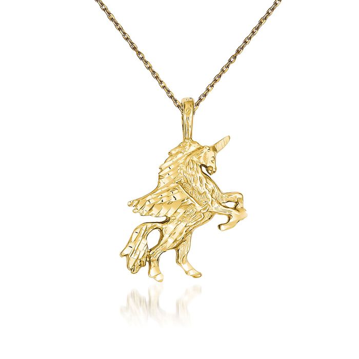 14kt Yellow Gold Textured and Diamond-Cut Unicorn Necklace. 18&quot;