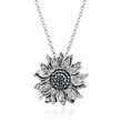 Sterling Silver Textured and Polished Sunflower Pendant Necklace