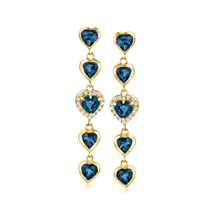 2.10 ct. t.w. Heart-Shaped Sapphire Linear Drop Earrings with Diamond Accents in 14kt Yellow Gold