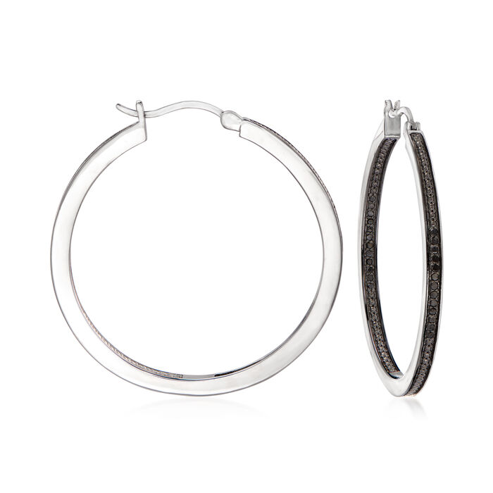 .25 ct. t.w. Black Diamond Inside-Outside Hoop Earrings in Sterling Silver