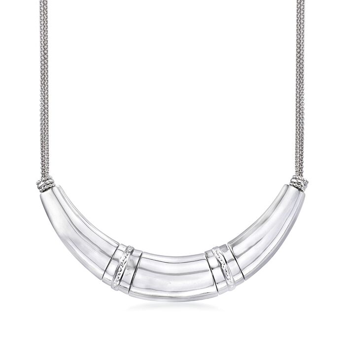 Sterling Silver Crescent-Shaped Bar and Cable Chain Necklace
