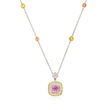 C. 2000 Vintage 1.80 ct. t.w. Pink and Yellow Sapphire Necklace with .28 ct. t.w. Diamonds in 18kt Tri-Colored Gold