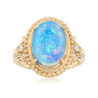 Oval Cabochon Opal Ring in 14kt Yellow Gold with Diamond Accents