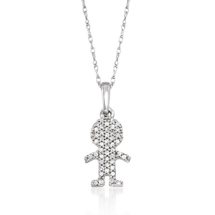 Diamond-Accented Boy Silhouette Pendant Necklace in 14kt White Gold