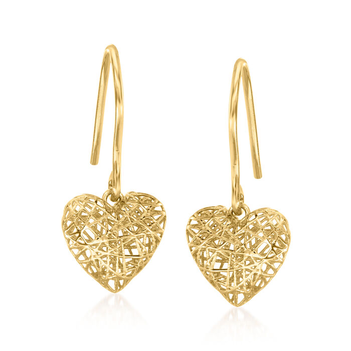 14kt Yellow Gold Heart Drop Earrings