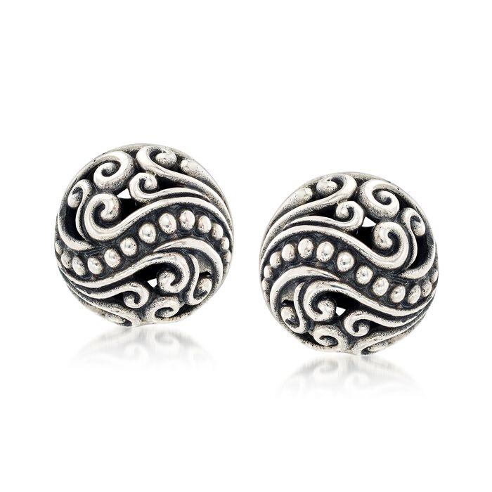 Sterling Silver Bali-Style Scroll Stud Earrings