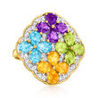 6.30 ct. t.w. Multi-Gemstone Floral Ring in 18kt Gold Over Sterling