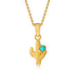 Turquoise Cactus Pendant Necklace in 18kt Gold Over Sterling