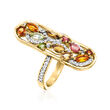 1.20 ct. t.w. Multicolored Tourmaline Ring with .20 ct. t.w. White Topaz in 18kt Gold Over Sterling