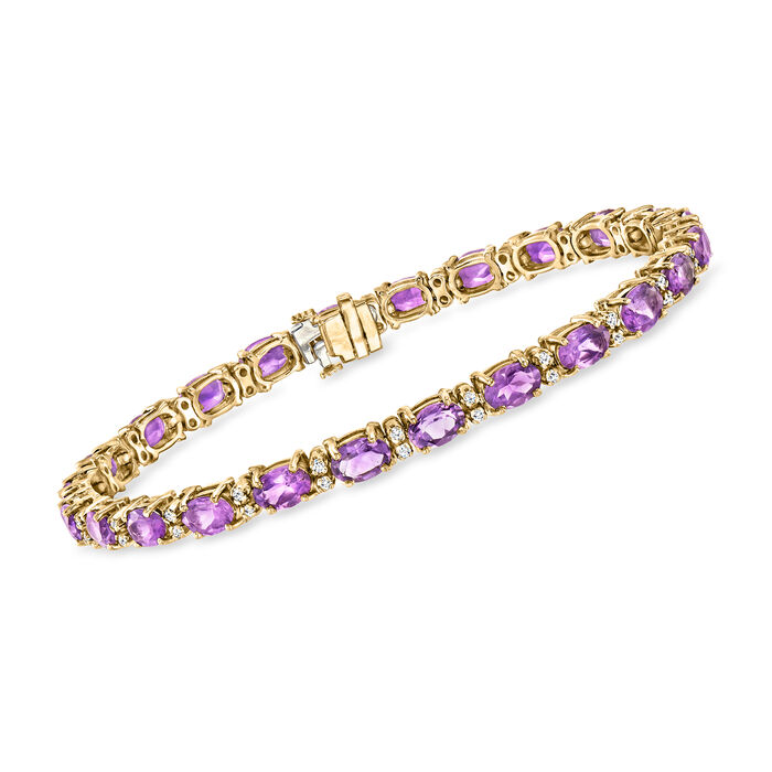 C. 1990 Vintage 9.60 ct. t.w. Amethyst and .50 ct. t.w. Diamond Bracelet in 14kt Yellow Gold