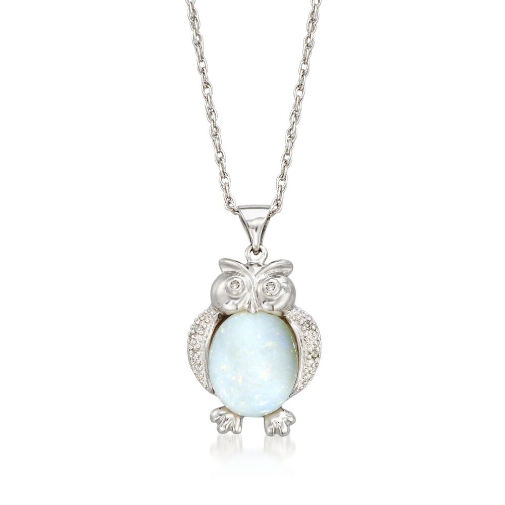 Opal Owl Pendant Necklace with Diamond Accents in Sterling Silver. 18 ...