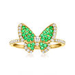 .30 ct. t.w. Emerald and .30 ct. t.w. Diamond Butterfly Ring in 14kt Yellow Gold