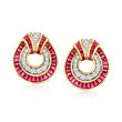 C. 1980 Vintage 4.50 ct. t.w. Ruby and 1.35 ct. t.w. Diamond Circle Earrings in 14kt Yellow Gold