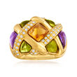 C. 1980 Vintage 5.00 ct. t.w. Multi-Gemstone and .46 ct. t.w. Diamond Basketweave Ring in 18kt Yellow Gold