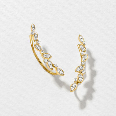 .20 ct. t.w. Diamond Leaves Ear Climbers in 14kt Yellow Gold