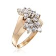 C. 1990 Vintage 1.35 ct. t.w. CZ Cluster Bypass Ring in 10kt Yellow Gold