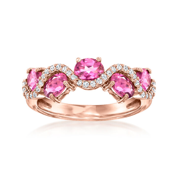 1.70 ct. t.w. Pink Topaz and .20 ct. t.w. Diamond Wavy Ring in 14kt Rose Gold
