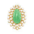 Jade and 3-4mm Cultured Pearl Ring in 18kt Gold Over Sterling