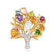 Orange Opal and 3.04 ct. t.w. Multi-Gemstone Tree of Life Ring in 18kt Gold Over Sterling