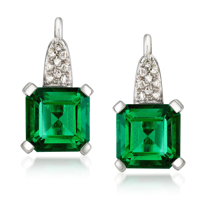C. 1990 Vintage 9.00 ct. t.w. Synthetic Green Quartz and .25 ct. t.w. Diamond Drop Earrings in 14kt White Gold