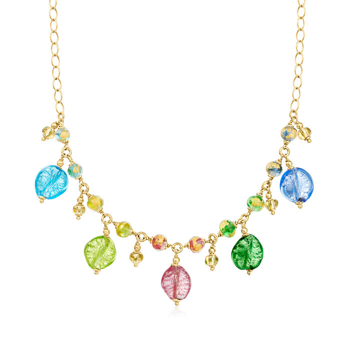 Italian Multicolored Murano Glass Leaf Necklace in 18kt Gold Over Sterling