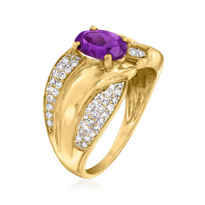 C. 1980 Vintage .85 Carat Amethyst and .50 ct. t.w. Diamond Twist Ring in 18kt Yellow Gold