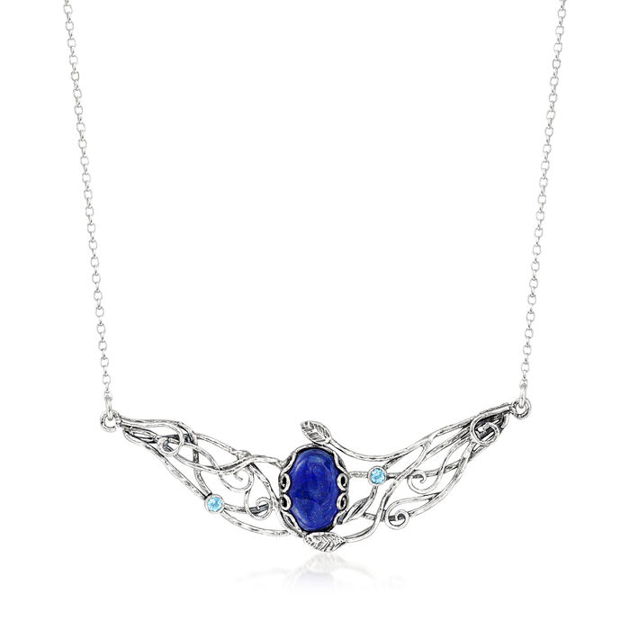 Lapis and .20 ct. t.w. Sky Blue Topaz Bib Necklace in Sterling Silver