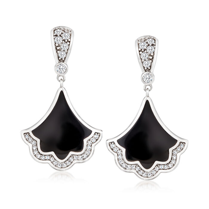 Belle Etoile &quot;Astoria&quot; Black Onyx Drop Earrings with .20 ct. t.w. CZs in Sterling Silver