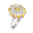 C. 1980 Vintage 1.65 ct. t.w. Yellow Sapphire Ring with Diamond Accents in 14kt White Gold