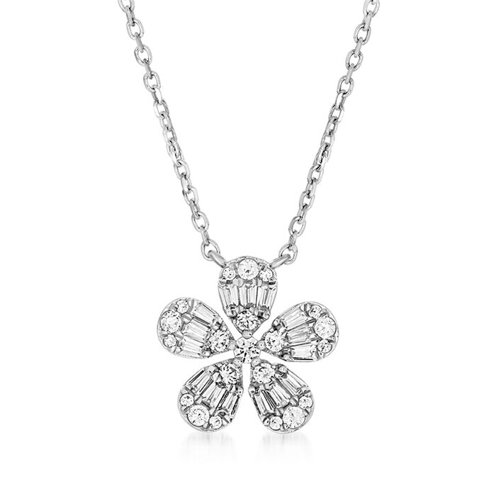 .50 ct. t.w. Round and Baguette Diamond Flower Necklace in 14kt White Gold