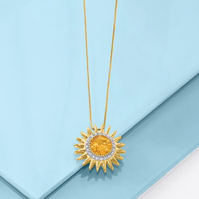 2.00 Carat Citrine and .10 ct. t.w. Diamond Sun Pendant Necklace in 18kt Gold Over Sterling