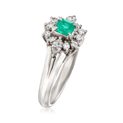 C. 1990 Vintage .19 Carat Emerald and .27 ct. t.w. Diamond Ring in Platinum