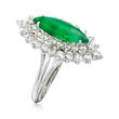 C. 1980 Vintage Nephrite and 1.45 ct. t.w. Diamond Ring in 18kt White Gold