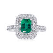 1.00 Carat Emerald and .75 ct. t.w. Diamond Ring in 14kt White Gold