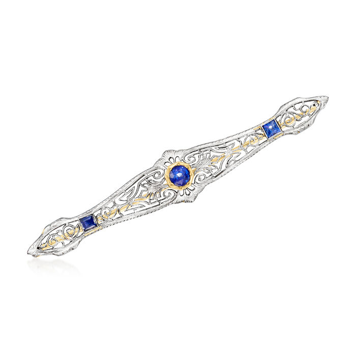 C. 1940 Vintage .80 ct. t.w. Sapphire Filigree Bar Pin in Platinum and 14kt White Gold