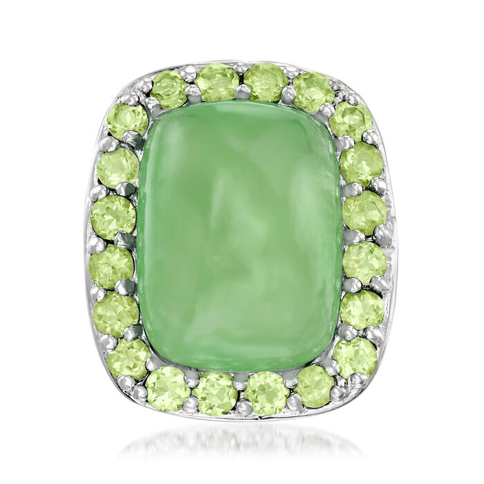 Jade and .80 ct. t.w. Peridot Halo Ring in Sterling Silver