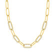.50 ct. t.w. CZ Paper Clip Link Necklace in 18kt Gold Over Sterling