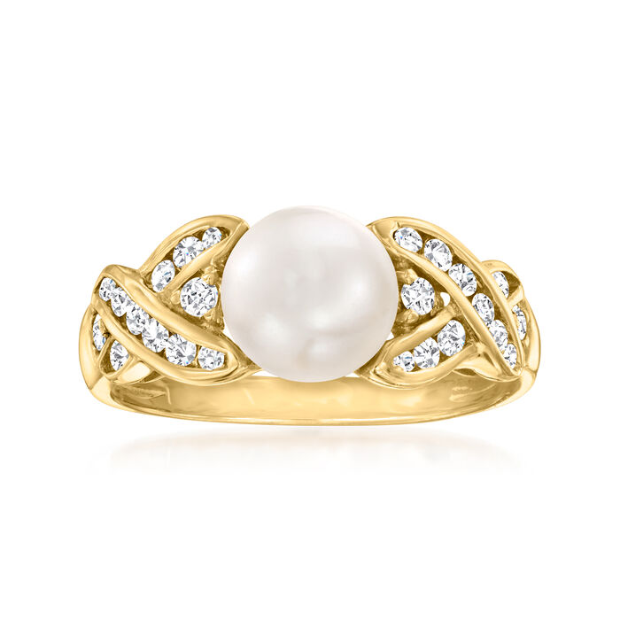 8mm Cultured Pearl and .33 ct. t.w. Diamond Ring in 14kt Yellow Gold