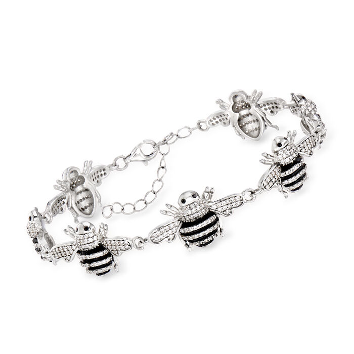 Synthetic Black Onyx and 4.90 ct. t.w. CZ Bee Bracelet in Sterling Silver