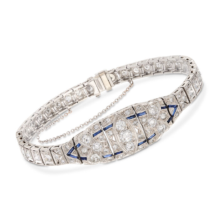 C. 1950 Vintage 4.00 ct. t.w. Diamond and .40 ct. t.w. Synthetic Sapphire Bracelet in Platinum