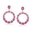 10.75 ct. t.w. Ruby and 1.80 ct. t.w. Diamond Circle Drop Earrings in 18kt White Gold