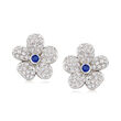 C. 1970 Vintage 2.16 ct. t.w. Diamond and .50 ct. t.w. Sapphire Flower Clip-On Earrings in Platinum