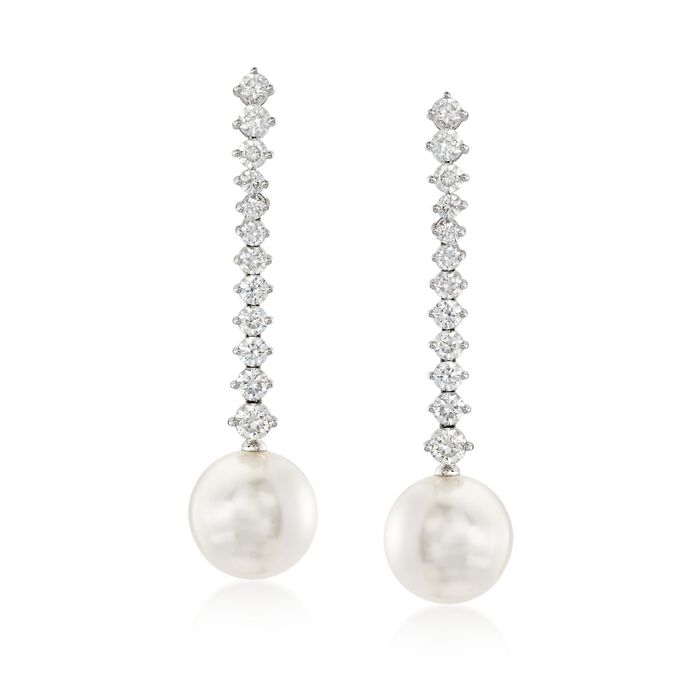 Mikimoto &quot;Classic&quot; 2.00 ct. t.w. Diamond and 12mm A+ South Sea Pearl Drop Earrings in 18kt White Gold