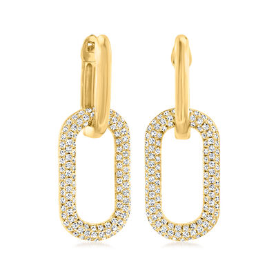 .60 ct. t.w. Diamond Paper Clip Link Hoop Drop Earrings in 14kt Yellow Gold