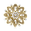 C. 1920 Vintage .10 Carat Diamond Flower Pin/Pendant with Seed Pearls in 14kt Yellow Gold